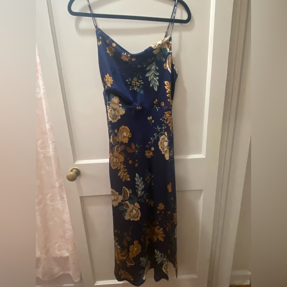 Blue Floral Midi Dress with Cowl Neck from HelloMolly
